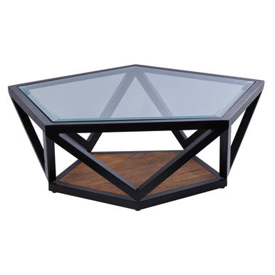 Black Hexagon Metal Frame Coffee Table with Glass Top | Cibo
