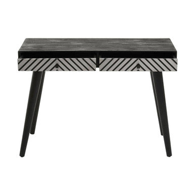 Silver and White Two Drawer Console Table in Acacia Wood | Boho