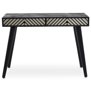 Silver and White Two Drawer Console Table in Acacia Wood | Boho