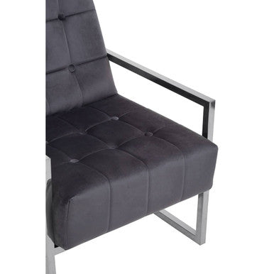 Hana Grey Velvet Chair with Silver Stainless Steel Frame