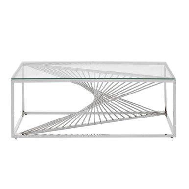 Amella Silver Stainless Steel Coffee Table with Clear Tempered Glass Top