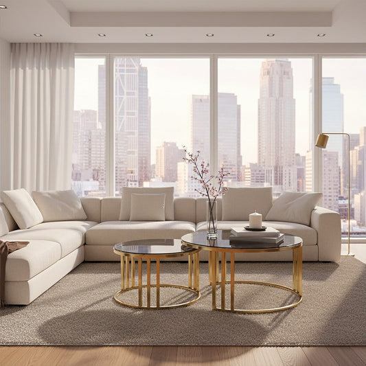 Alana Set of 2 Gold Base and Glass Top Round Nesting Coffee Tables