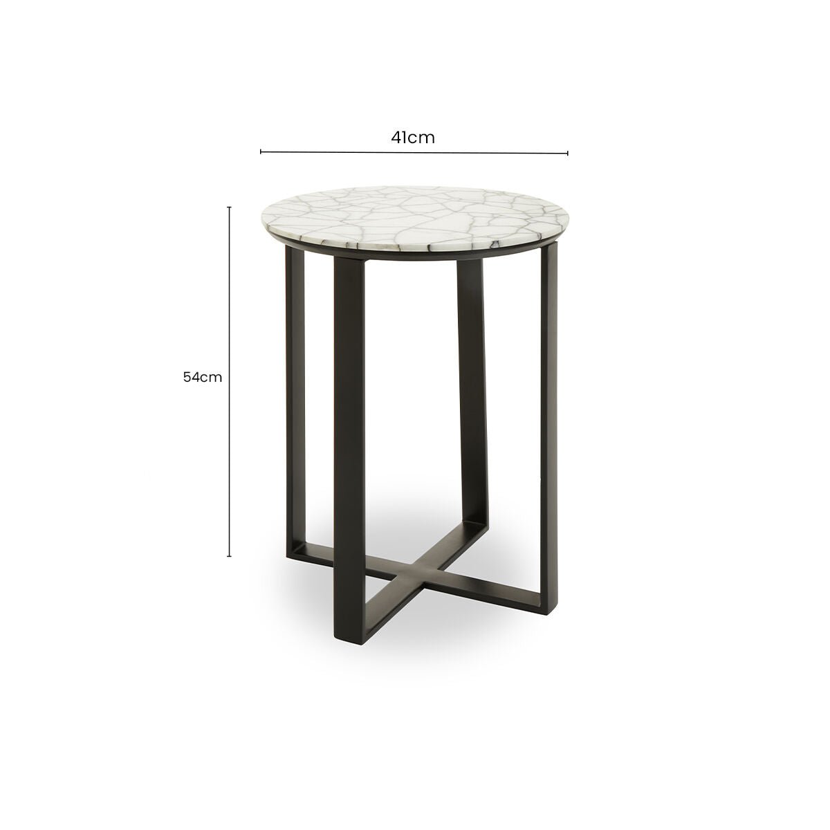 Marble Top Side Table With Black Iron Stand, Marmara