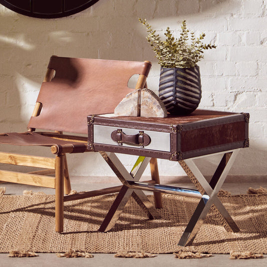 Kendari Antique Brown Leather Sling Chair