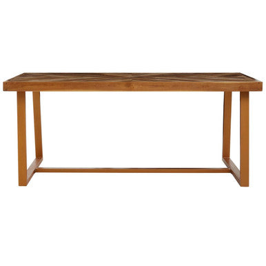Natural Teak Wood Dining Table with Herringbone Top and Gold Finish Metal Frame | Kendari