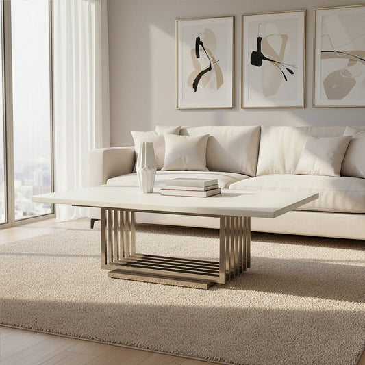 Moda White Faux Marble Coffee Table With Silver Finish Frame