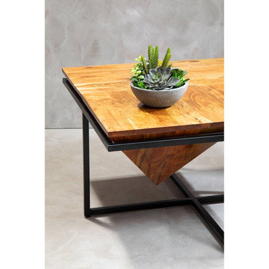 Brown Acacia Wood Pyramid Style Coffee Table with Black Metal Frame | Shimla