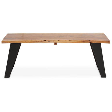 Live Edge Acacia Wood Top Coffee Table with Black Iron Legs | Surax