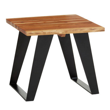 Brown Acacia Wood Top Side Table with Black Metal Legs | Surax