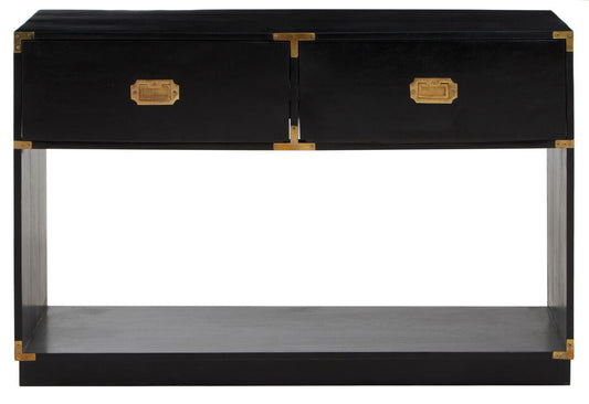 Black Mango Wood 2-Drawer Console Table with Gold-Tone Handles | Sarter