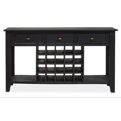 Black Mango Wood Console Table with 20-Bottle Wine Storage and 3 Drawers, Fusion