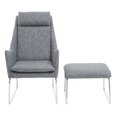 Azalea Grey Fabric Lounge Chair and Footstool with Stainless Steel Frame