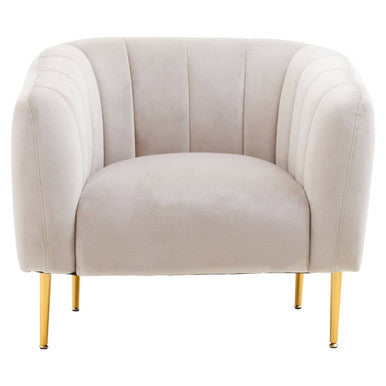 Yasmeen Silver Grey Velvet Barrel Back Armchair with Gold Finish Legs