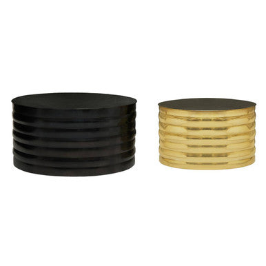 Set of Two Round Black and Brass Aluminium Coffee Tables with Ribbed Pattern | Arti