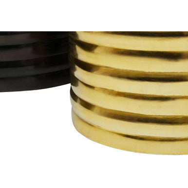 Set of Two Round Black and Brass Aluminium Coffee Tables with Ribbed Pattern | Arti
