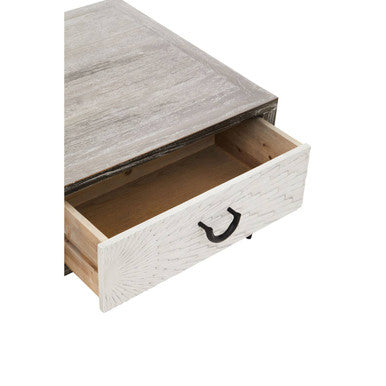 Dark Mud Grey Recycled Elm Wood Coffee Table with Two Storage Drawers and Metal Frame | Milan
