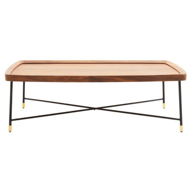 Natural Wooden Top Coffee Table with Black Cross Metal Legs | Doha