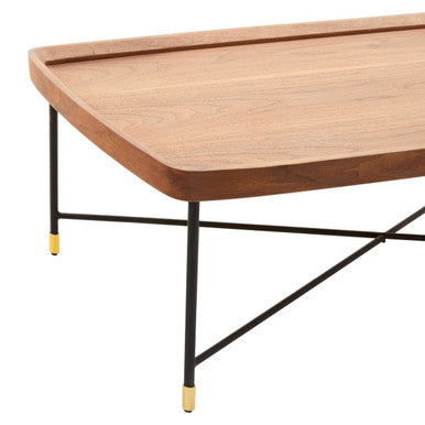 Natural Wooden Top Coffee Table with Black Cross Metal Legs | Doha