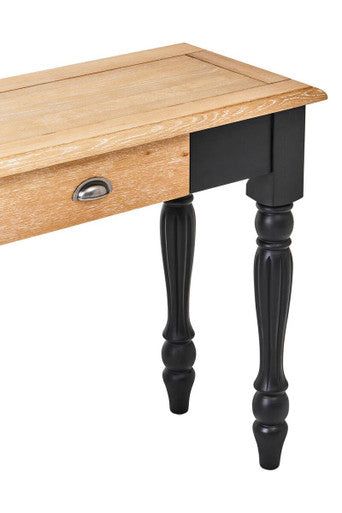 Natural Oak Veneer Top 2-Drawer Console Table with Black Knopped Birchwood Legs and Silver Cupped Handles | Kensington Townhouse