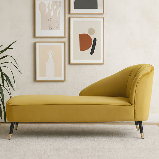 Yvette Mustard Velvet Chaise Longue
