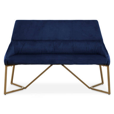 Vieste Midnight Blue Velvet Bench with Tufted Back