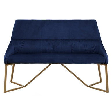 Vieste Midnight Blue Velvet Bench with Tufted Back