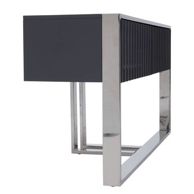 Grey Gloss Finish Fluted Top Console Table with 2 Drawers and Silver Steel Frame | Genoa