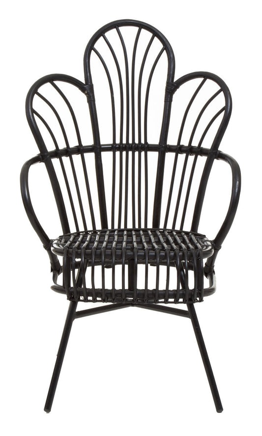 Black Natural Rattan and Black Metal Scalloped Back Chair | Java