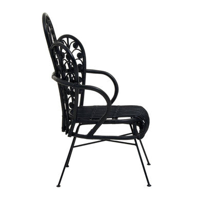 Java Black Natural Rattan Scalloped Back Chair