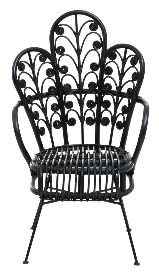 Java Black Natural Rattan Scalloped Back Chair