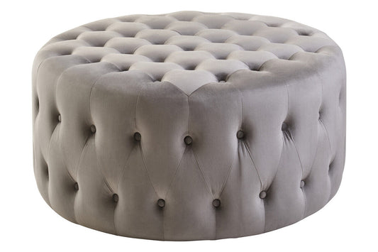 Haley Grey Velvet Footstool with Button Tufting