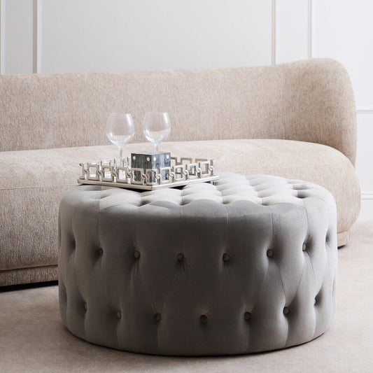 Haley Grey Velvet Round Footstool