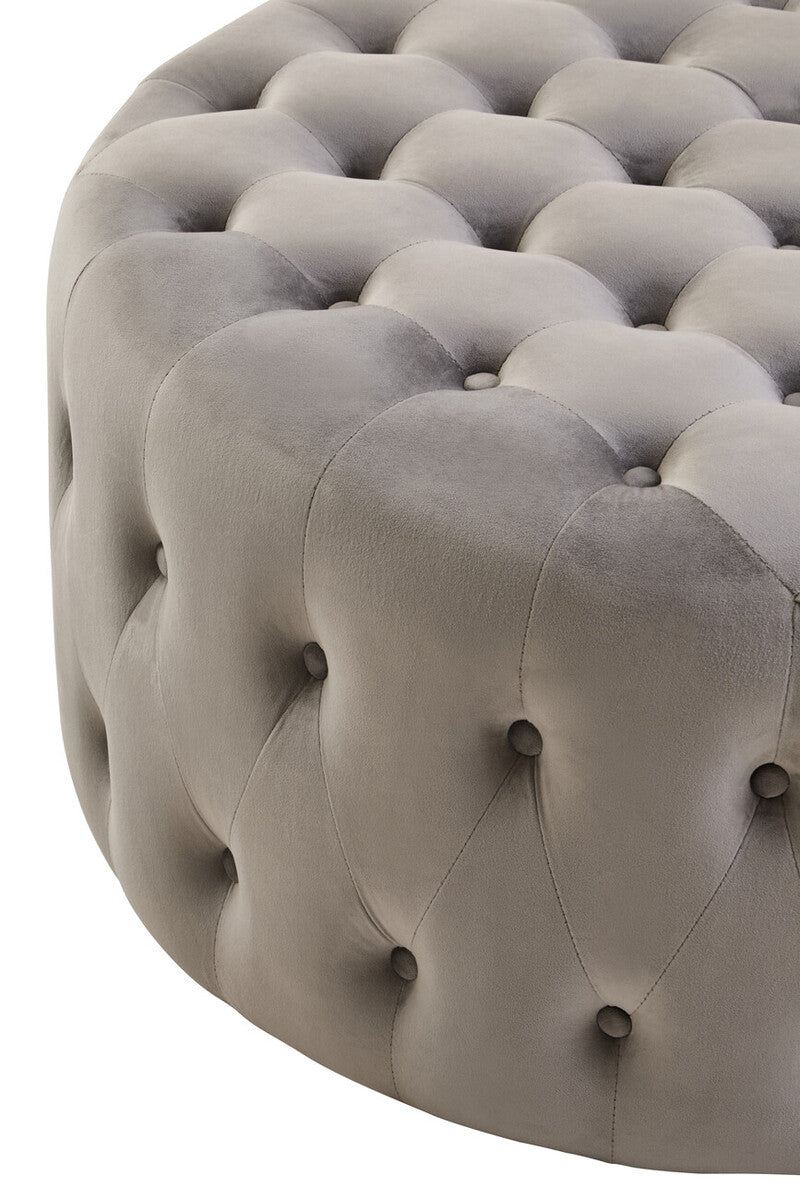 Haley Grey Velvet Footstool with Button Tufting