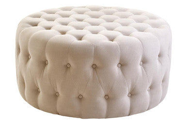 Haley Beige Velvet Round Footstool