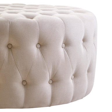 Haley Beige Velvet Round Footstool