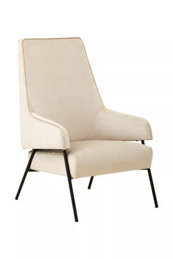 Henia Cream Velvet High Back Chair with Black Metal Legs