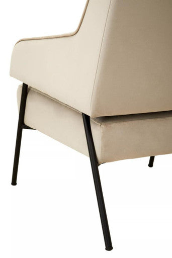 Henia Cream Velvet High Back Chair with Black Metal Legs