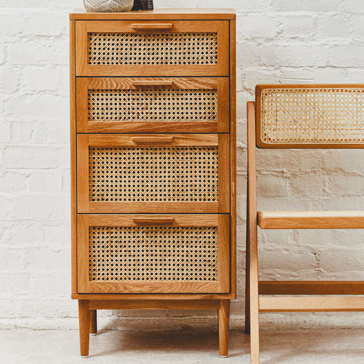 Lyon Natural Rattan and Oak Wood 4 Drawer Chest