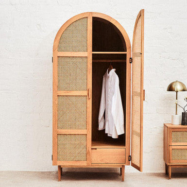 Lyon 2 Door Natural Rattan And Oak Cabinet