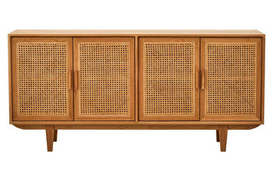Rattan and Oak Wood 4 Door Sideboard | Lyon