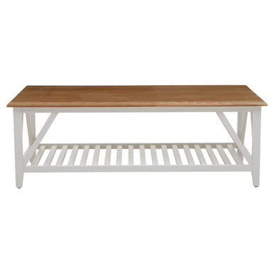 Brown Natural Oak and Birch Wood Rectangular Coffee Table with White Frame, Parkside