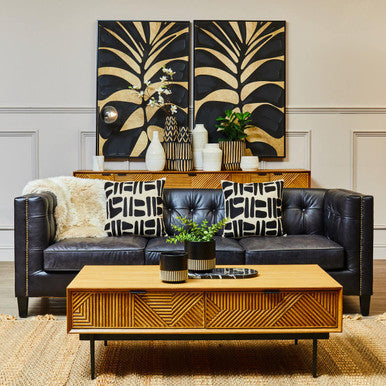 King Three Seater Antique Ebony Leather Sofa