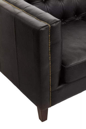 3 Seater Modern Chesterfield Black Leather Sofa | King