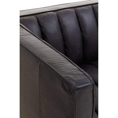 3 Seater Black Leather Sofa with Flared Arms | King