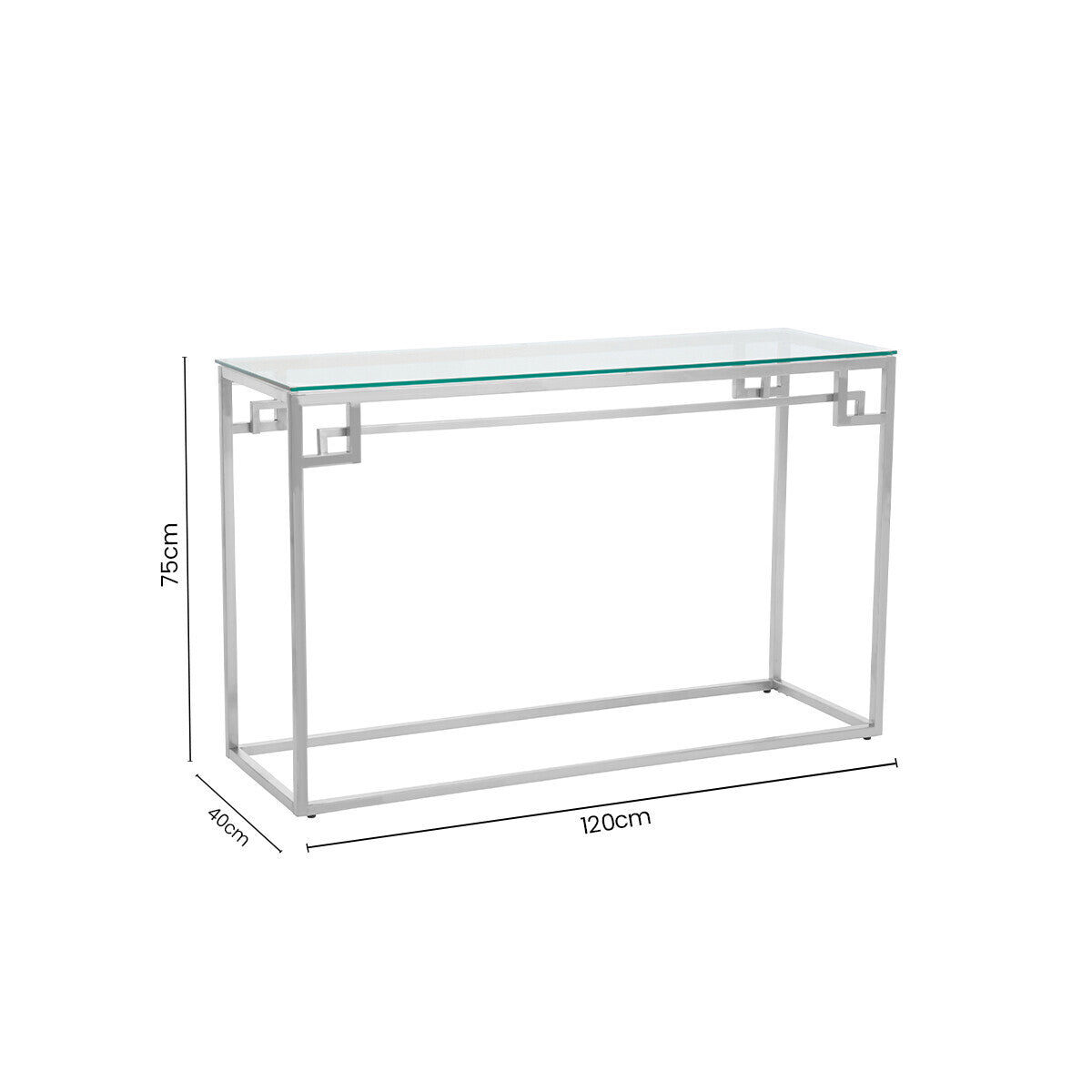 Geometric Silver Finish Stainless Steel Console Table with Tempered Glass Top, Allure