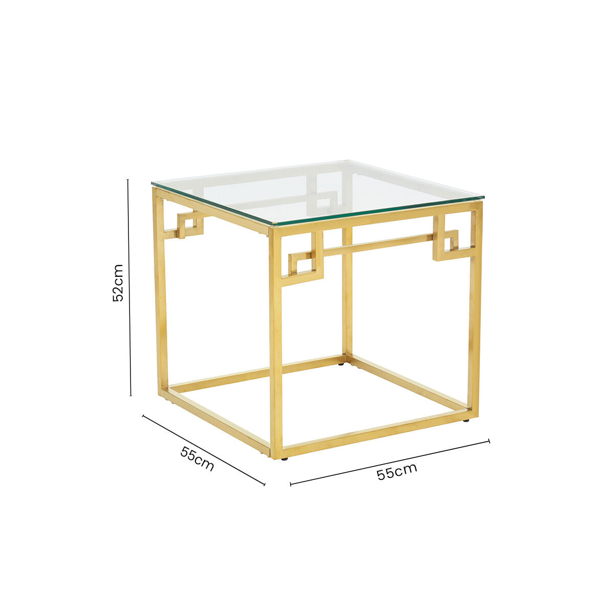 Geometric Brushed Gold Stainless Steel Side Table with Tempered Glass Top | Allure
