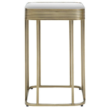 Gold Metal Side Table with Mirrored Top and Decorative Textured Edge | Ella