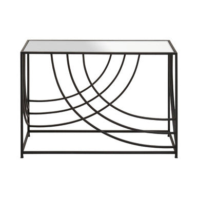 Mirrored Glass Console Table with Black Finish Metal Frame | Logan