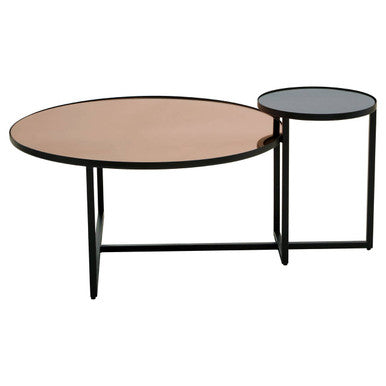 Smoked Mirror Top and Black Wooden Frame 2-Tier Coffee Table | Cercle
