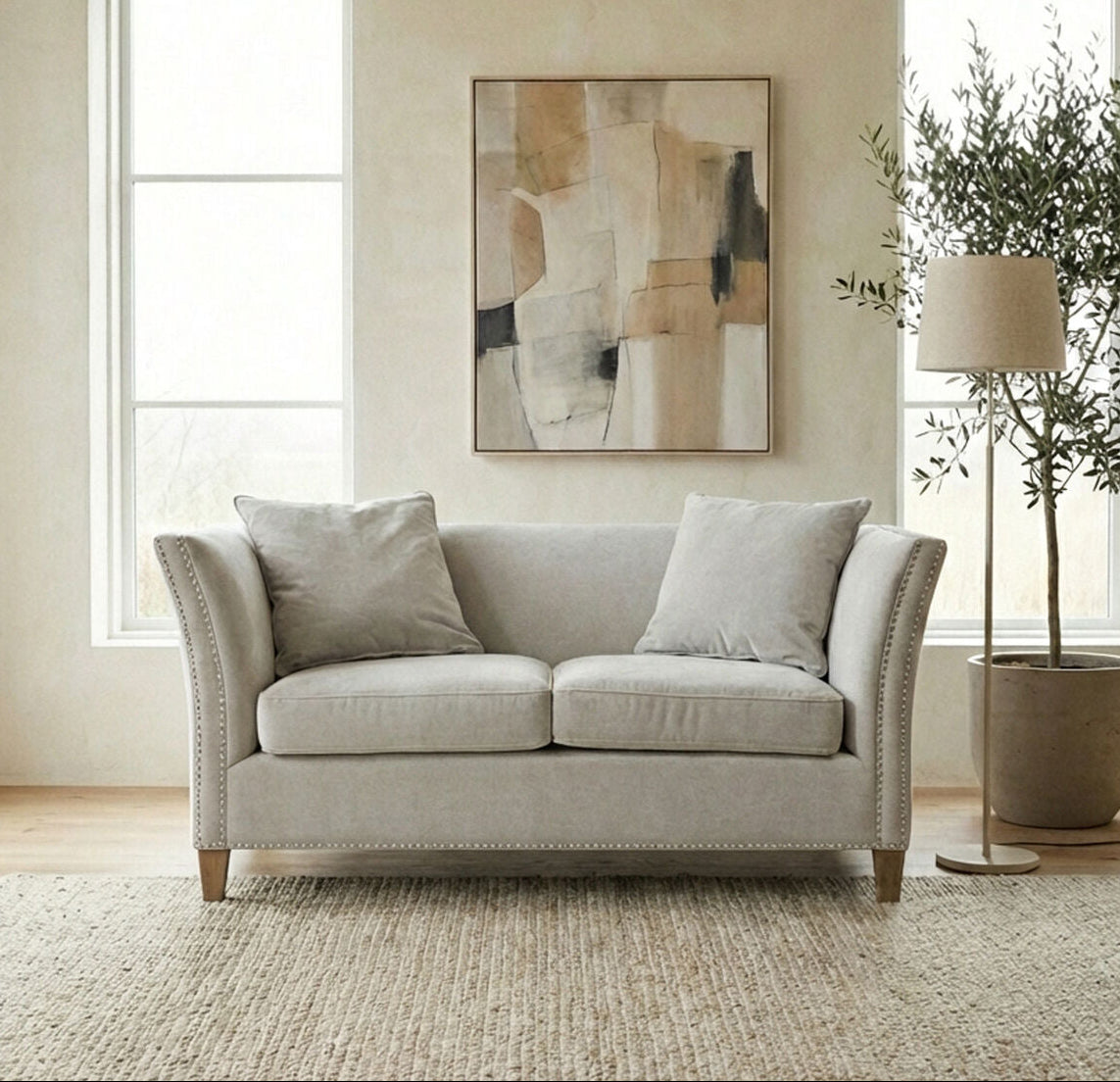 Sutton Grey Fabric 2 Seater Sofa with Cushions